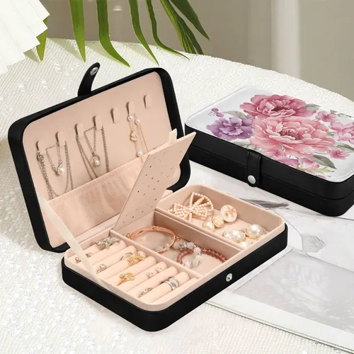 Miniatura 6 de Joyero organizador para mujeres y niñas, almacenamiento portátil de joyería para aretes, anillos, collares, pulseras, relojes, flores pequeñas