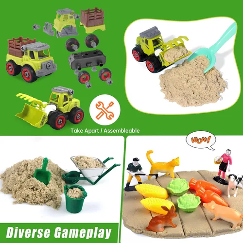 Miniatura 3 de Aliex Contenedor Sensorial de Granja, Kits de Juguetes Sensoriales de Granja con 2.2 libras de Arena de Juego, 31 piezas de Animales y Camiones