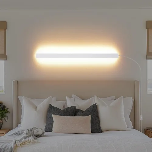 Miniatura 10 de KELUOLY Lámparas de pared modernas con enchufe, aplique de pared LED negro mate de 31.4 pulgadas, lámpara de pared interior acrílica cálida blanca