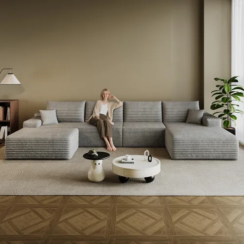 Miniatura 50 de Sofá modular en forma de L de 96 pulgadas con diván, moderno y cómodo sofá de pana para sala de estar, sofá de espuma viscoelástica, no requiere