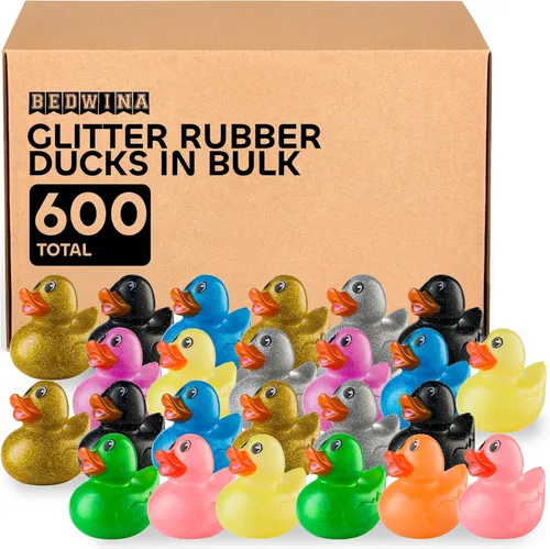 Miniatura 8 de Bedwina Patos de goma con purpurina a granel, patos Jeep para regalos de patitos y cruceros, juguetes de baño para niños, mini patitos de goma