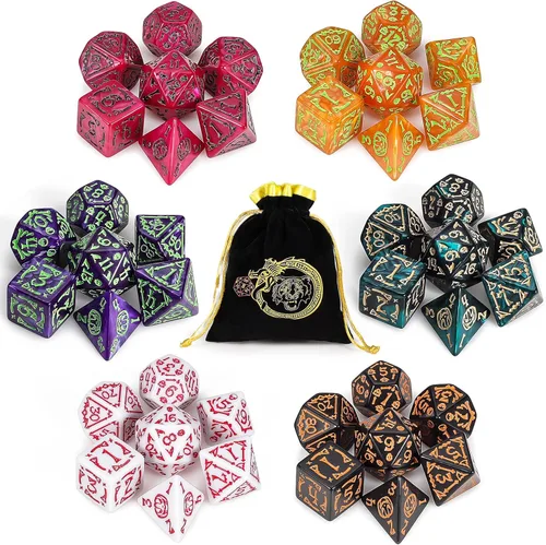 Miniatura 12 de CiaraQ Juego de dados poliédricos - Dados para juegos de rol DND para Calabozos y Dragones, juego de mesa RPG, doble color, 35 piezas