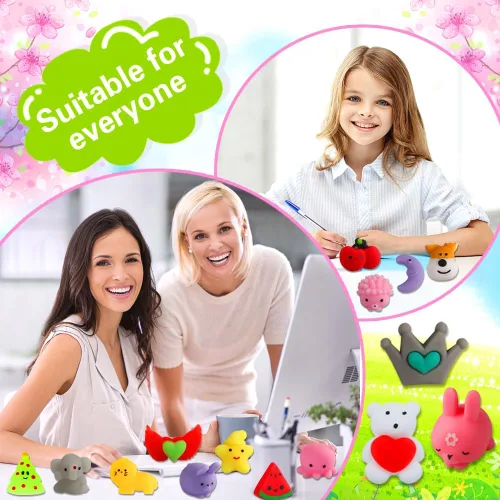 Miniatura 4 de Paquete de 100 Juguetes Squishies, Pequeños Juguetes Fidget Squishy de Mochi Aleatorios a Granel, Regalos de Fiesta para Niños de 4-8 y 8-12, Bolsa