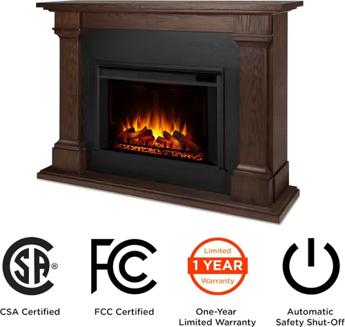 Miniatura 7 de Real Flame Callaway Chimenea eléctrica Grand de 63" con repisa en roble castaño, chimenea eléctrica independiente de gran tamaño para interiores