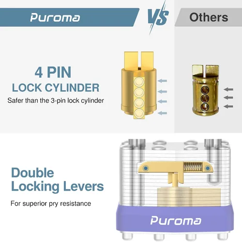 Miniatura 2 de Puroma Lock 1 Pack Candados, Candados de 1-1/2” de grillete largo, candados resistentes con 2 llaves, candados de acero endurecido de 40 mm