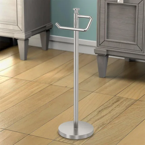 Miniatura 7 de Gatco 1435SN - Soporte independiente para papel higiénico, 23.68 pulgadas de alto, soporte para rollo de papel higiénico de níquel satinado con base