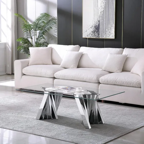 Miniatura 191 de Mesa de centro de cristal de lujo, mesa de centro de sofá de 47 pulgadas con marco de acero inoxidable dorado y parte superior de vidrio negro, mesa