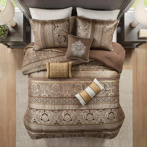 Miniatura 11 de Madison Park Bellagio - Juego de edredón acogedor, lujoso diseño tradicional de damasco jaquard, ropa de cama alternativa para todas las estaciones