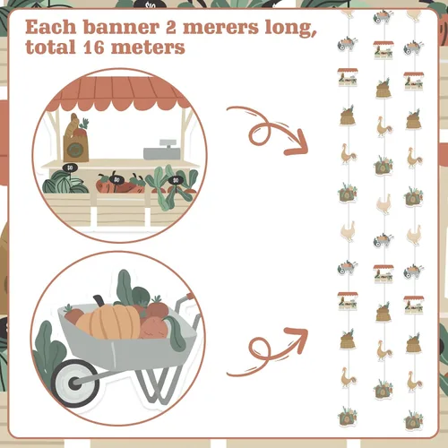 Miniatura 6 de Cheereveal Guirnalda de serpentinas con temática de mercado de agricultores, retro cultivado localmente, para jardinero, colgantes de techo