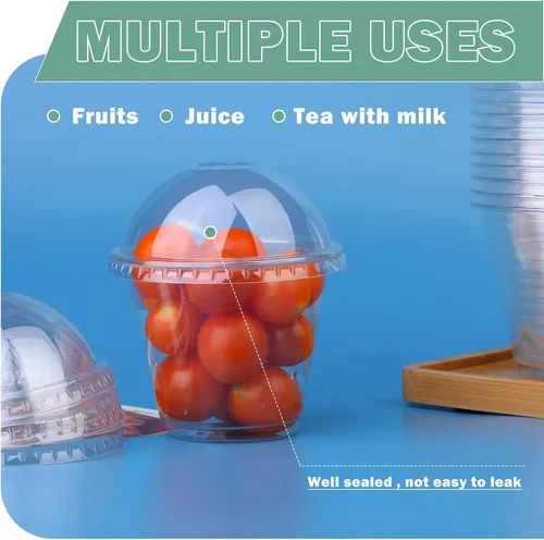 Miniatura 3 de 50 vasos de plástico transparente de 9 onzas con tapas de cúpula, tazas de postre, tazas de frutas con tapas, tazas transparentes de fiesta