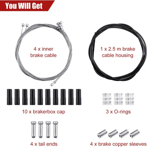 Miniatura 3 de 4 piezas de cable de freno universal para bicicleta interior kit de carcasa de cable de freno de bicicleta de repuesto para bicicleta de montaña
