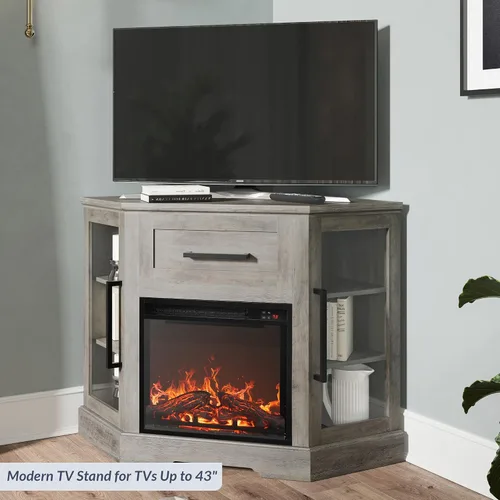 Miniatura 5 de BELLEZE Soporte de TV de esquina de 43 pulgadas con calentador eléctrico de chimenea de 18 pulgadas para televisores de hasta 43 pulgadas, moderno
