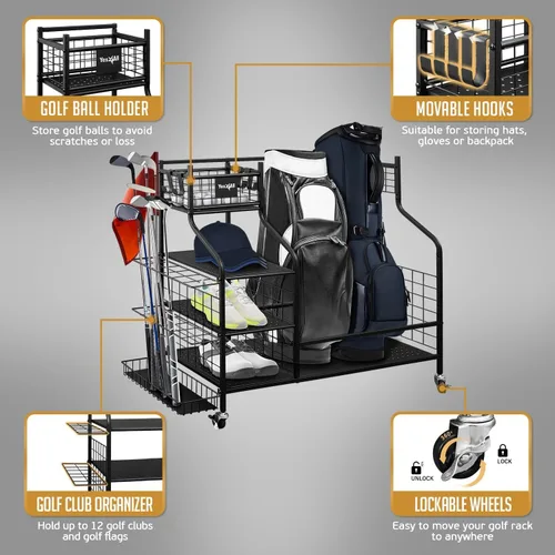 Miniatura 5 de Yes4All Golf Storage Garage Organizer, Golf Bag Storage Stand and Other Golfing Equipment Rack, Extra Storage Rack for Golf Clubs,Black
