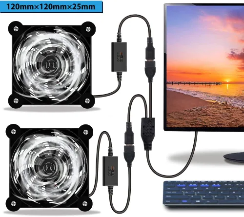 Miniatura 2 de Paquete de 2 rodamientos de doble bola de ventilador USB silencioso de 4.724 in, ventilador USB de 5 V, con controlador de velocidad de 3 grados