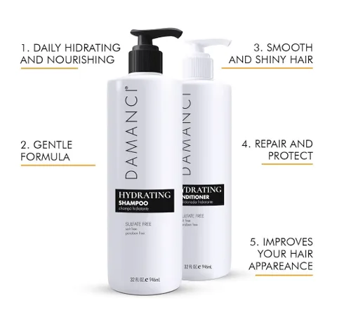 Miniatura 2 de Damanci Champú y acondicionador hidratante dúo, champú y acondicionador sin sulfato para cabello seco, con queratina y colágeno, sin parabenos ni