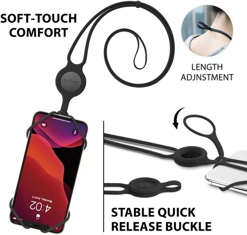 Miniatura 6 de Cordón para llevar teléfono celular + soporte de cuello 2 y protector de teléfono 2 Negro
