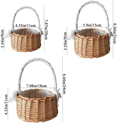 Miniatura 2 de Cesta de flores de mimbre de ratán, cesta tejida a mano de sauce con asa e inserto de plástico, cesta de dulces de huevos para boda, para decoración