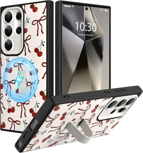 Miniatura 63 de Funda magnética compatible con Samsung Galaxy S25 Ultra para mujeres y hombres, estética flor de durazno, correa de muñeca ajustable incorporada