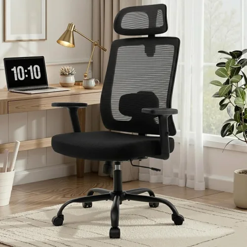 Silla ergonómica de oficina con respaldo alto de malla, silla de escritorio de oficina con soporte lumbar ajustable, sillas de trabajo rodantes con