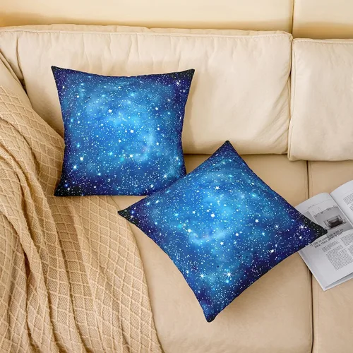Miniatura 2 de Juego de 2 fundas de almohada de galaxia de 16 x 16 pulgadas, fundas de almohada decorativas suaves para espacio exterior impresas en 3D, fundas