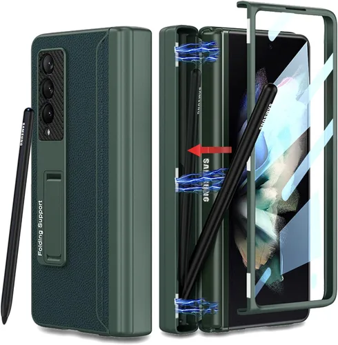Funda para Samsung Galaxy Z Fold 3 con soporte para bolígrafo, cubierta con bisagras integrada con ranura para bolígrafo, con protector de pantalla