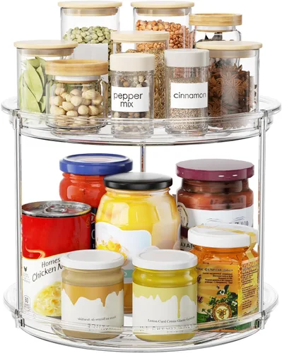 Organizador Lazy Susan de 2 niveles, plato giratorio Lazy Susan de 9.25 pulgadas para gabinete, organizador apilable giratorio para especias para