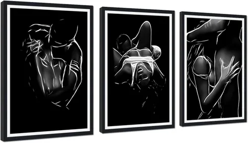 Miniatura 23 de Novatique 3 piezas de arte de pared sexy en blanco y negro para parejas desnudas, decoración de pared abstracta de amor para mujeres y hombres, arte