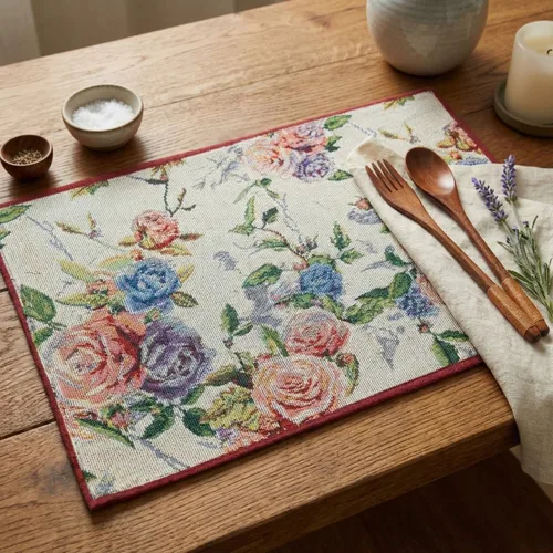 Miniatura 20 de DaDa Bedding Tropical Paradise - Manteles individuales florales de rosas azules - Juego de 4 tapices de naturaleza, pájaros, flores exóticas, jardín