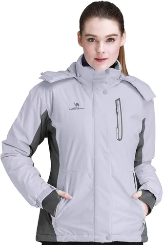Miniatura 15 de CAMEL CROWN - Chamarra de esquí para mujer, impermeable, con capucha desmontable, rompevientos, forro polar, parka para lluvia