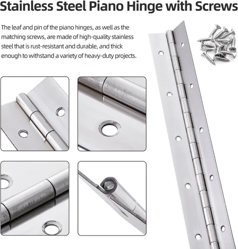 Miniatura 6 de Bisagra de piano resistente de 36 x 3 pulgadas, bisagra continua de acero inoxidable de 0.060 pulgadas de grosor con agujeros para gabinetes