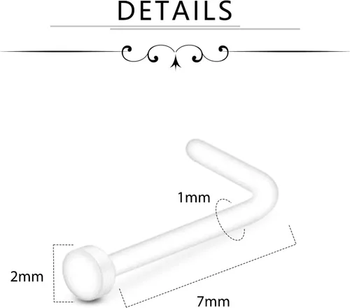 Miniatura 2 de D.Bella 18g Anillo de nariz transparente retenedor Bioflex en forma de L, anillos de nariz en forma de L, perno de piercing, joyería de punta plana