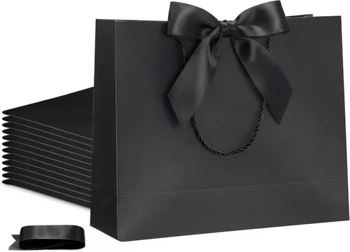 Miniatura 34 de Silkfly Bolsas de regalo de agradecimiento con asa de 12 x 10 x 4 pulgadas, elegante bolsa de regalo de bienvenida con lazo para boda, graduación