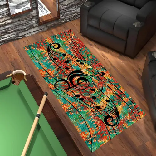 Miniatura 3 de Alfombra de pasillo de notas musicales, 2 x 7 pies, música retro, líneas melodías abstractas, a cuadros, alfombra musical de los años 80 y 90