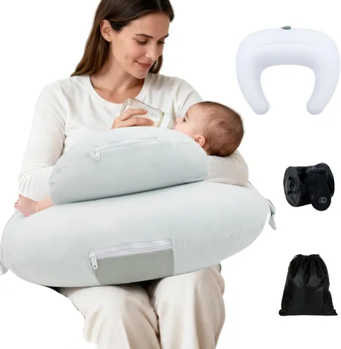 Miniatura 9 de KAKIBLIN Almohada de lactancia, almohadas inflables de lactancia, almohada de alimentación manos libres para aliviar el dolor de espalda con correa