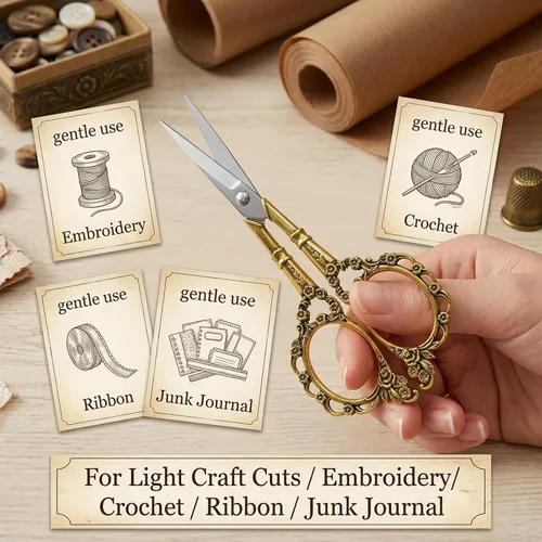 Miniatura 2 de Tijeras vintage BIHRTC estilo europeo para bordado, costura, artesanías, trabajos de arte y uso diario, Dorado