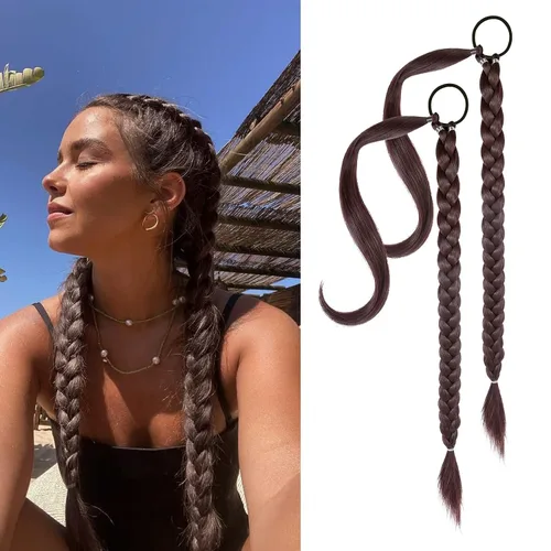 YOGFIT 2 piezas Extensión de cola de caballo trenzada DIY, extensión de cola de caballo larga y lacia con envoltura natural, cabello sintético suave