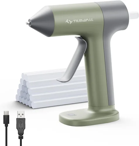 Tilswall Pistola de pegamento de 4 V, pistola de pegamento caliente inalámbrica con precalentamiento rápido de 30 segundos, 2000 mAh recargable tipo