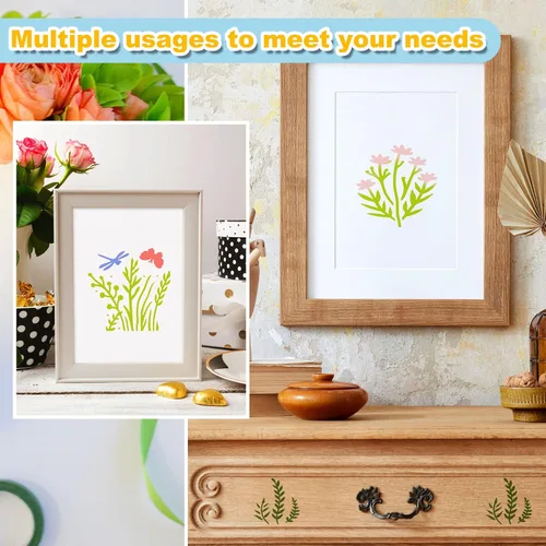Miniatura 6 de Teling 80 plantillas de flores para ramo de primavera, plantillas de pintura reutilizables, flores silvestres, pequeñas flores botánicas para pintar