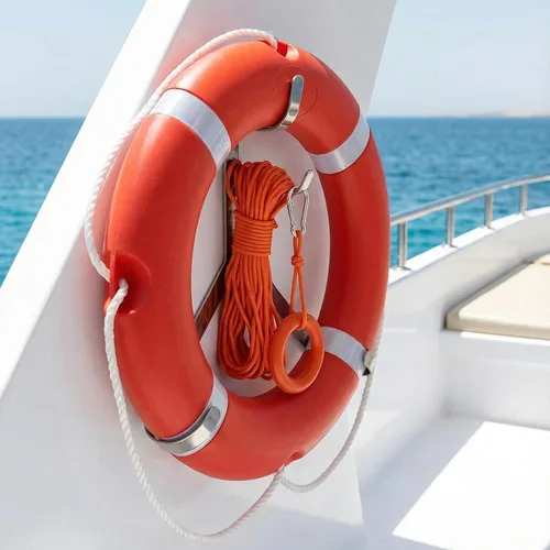 Miniatura 4 de Juego de anillos de seguridad para barcos de 28/23 pulgadas, cuerda flotante de 98.4 pies, estándar internacional de 2.5/3.3 lbs, cuerda de anillo