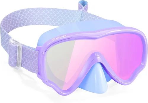 Vvinca Kids-Goggles with Nose Cover, Diving Mask Elastic Fabric Strap Anti Fog Anti Shattered Lens for Kids Swim Goggles 3-14