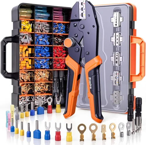 Miniatura 8 de Preciva Juego de herramientas de crimpado aislado con estuche de almacenamiento, kit de crimpadora de alambre de trinquete con 350 terminales