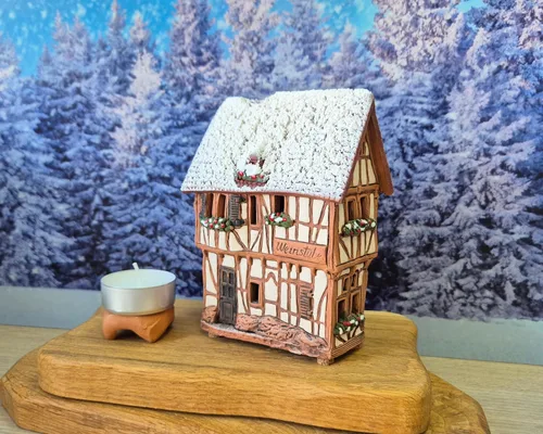 Miniatura 4 de Colección de casas y pueblos de cerámica - Casa hecha a mano en miniatura de bodega histórica en Bernkastel-Kues, Alemania - Vela, cono de incienso