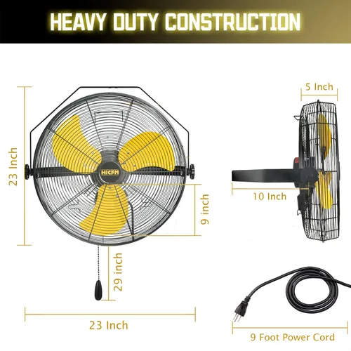 Miniatura 7 de HiCFM Ventilador de montaje en pared de 18 pulgadas, 4600 CFM, 3 velocidades de alta velocidad con motor de carcasa TEAO, cable de 9 pies