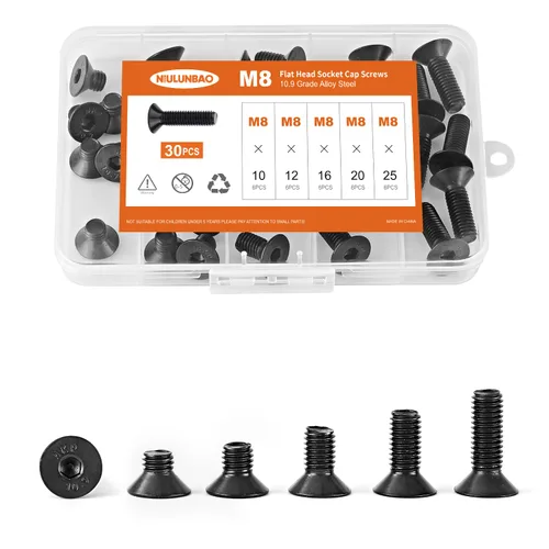 Miniatura 20 de Tornillos avellanados de cabeza plana M6 x 0.787 in, 0.984 in, 1.181 in, 1.378 in, 1.575 in, tornillos avellanados, acero de aleación de grado 10.9