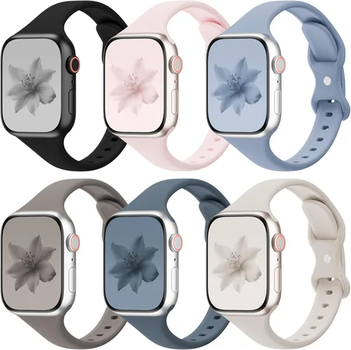 Miniatura 18 de 6 Pack de bandas delgadas y delgadas compatibles con Apple Watch 38mm 40mm 41mm 42mm 44mm 45mm 46mm 49mm para mujeres y hombres, correa deportiva