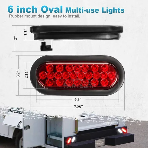 Miniatura 5 de Partsam 2 luces traseras LED ovaladas rojas de 6 pulgadas, 24 LED con ojales, ovaladas de 6 pulgadas, color rojo, luz de freno de goma de repuesto