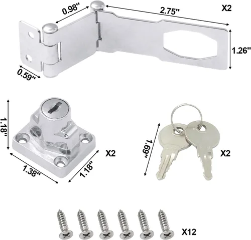 Miniatura 2 de KIBBEH Paquete de 2 Cerraduras de Puerta con Pestillo de Hasp, Cerradura de Cajon de Escritorio de Acero Inoxidable Sólida Plegable 304