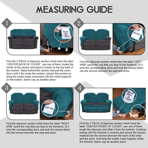 Miniatura 6 de ULTICOR Funda reclinable para sofá biplaza, 48 a 65 pulgadas de largo, 6 fundas de sofá reclinable elásticas de terciopelo de 2 asientos, funda Deep