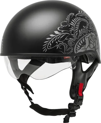Miniatura 5 de GMAX HH-65 Naked Motorcycle Street Half Casco (rosa mate negro/plata, L)