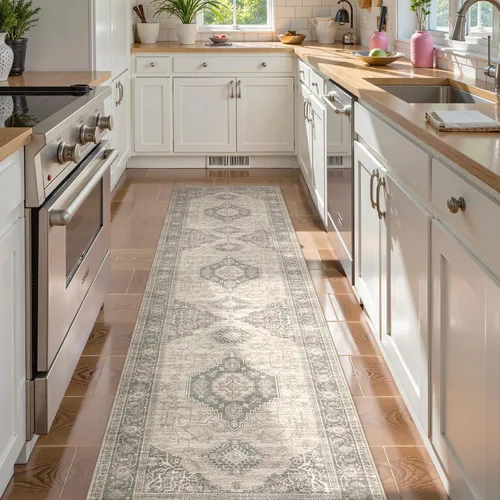 Miniatura 9 de Lahome Alfombra oriental lavable de área pequeña, 2 x 3 pies, para entrada, cocina, ultra fina, suave, tapete antideslizante para puerta de Azul